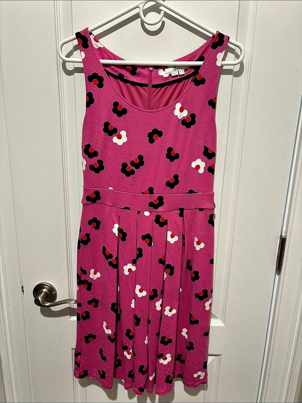 Boden Floral Midi Dress in Pink & Navy Size 4